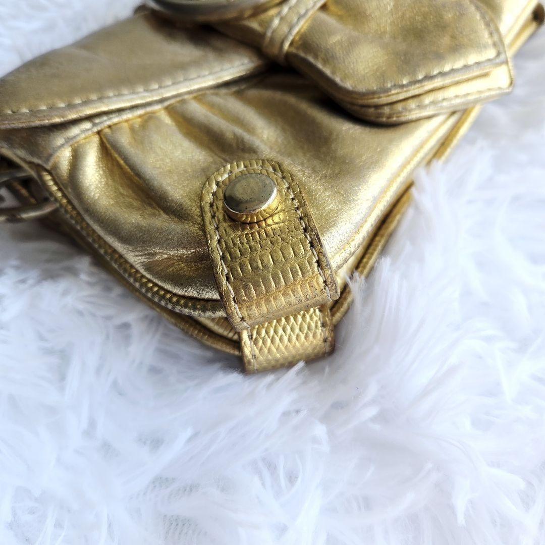 Dolce & Gabbana Accessory Pouch Hand Pouch Leather Canvas Gold Authentic