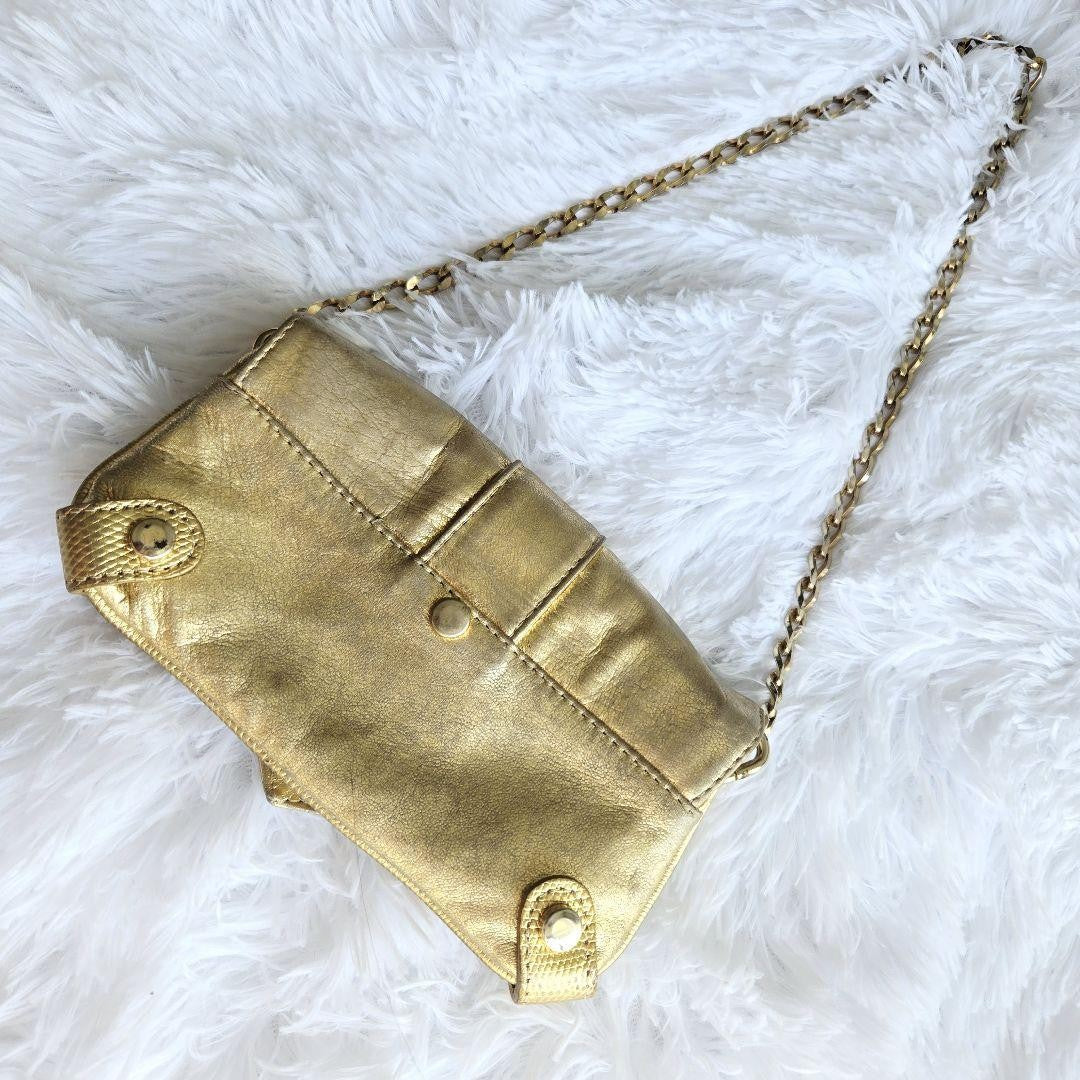 Dolce & Gabbana Accessory Pouch Hand Pouch Leather Canvas Gold Authentic