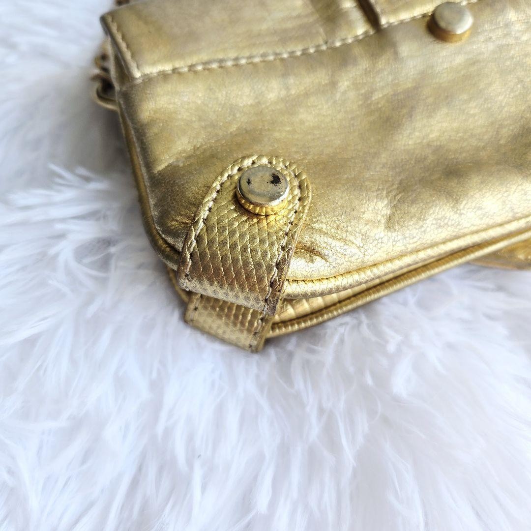 Dolce & Gabbana Accessory Pouch Hand Pouch Leather Canvas Gold Authentic