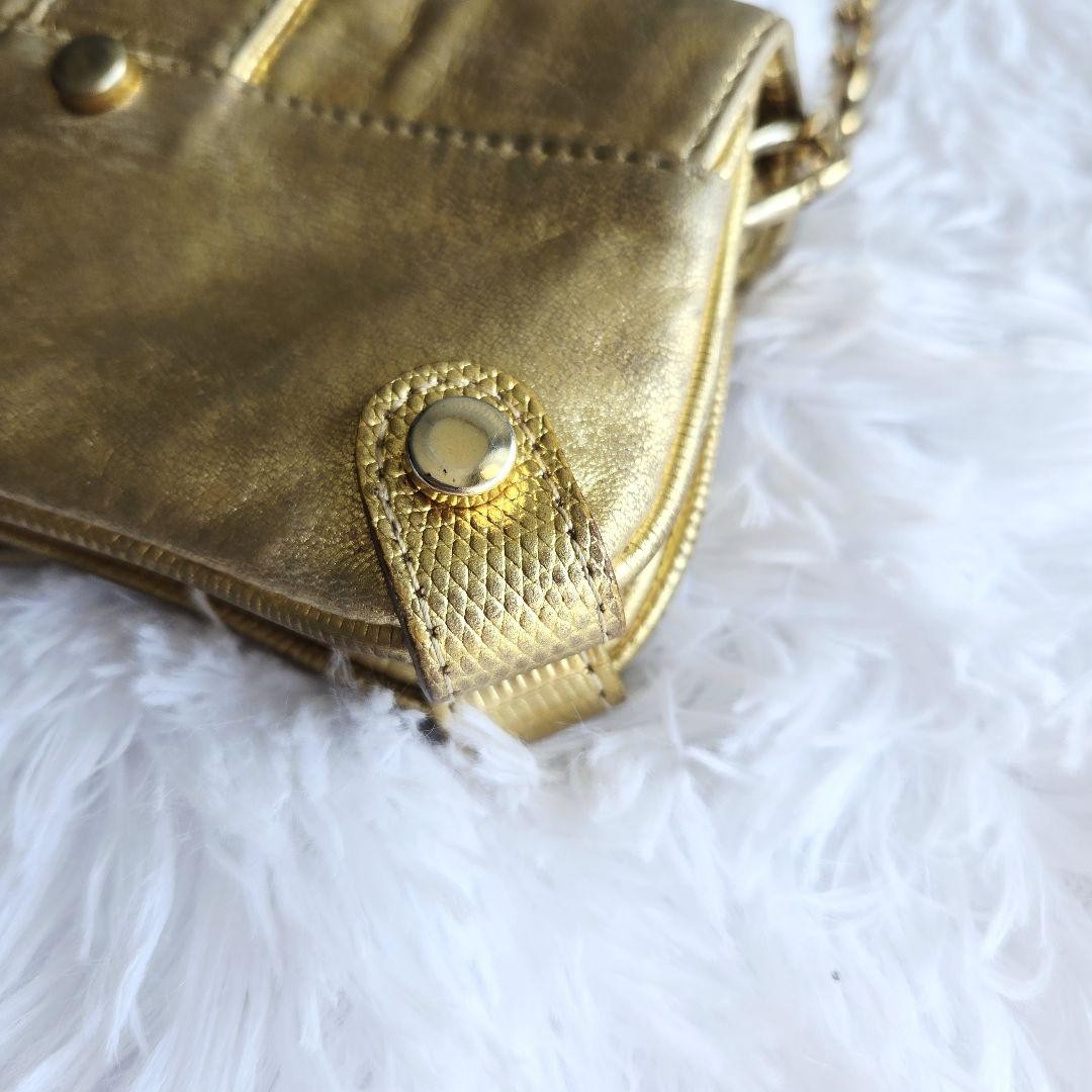 Dolce & Gabbana Accessory Pouch Hand Pouch Leather Canvas Gold Authentic
