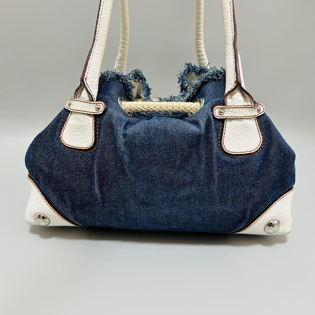 Dolce & Gabbana Hand Bag Tote Purse Denim Leather Blue White Authentic