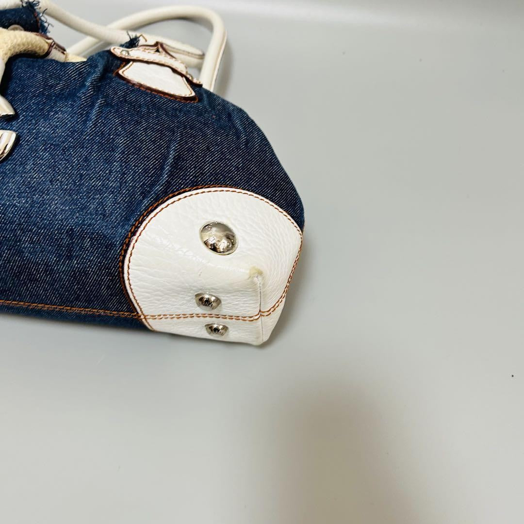 Dolce & Gabbana Hand Bag Tote Purse Denim Leather Blue White Authentic