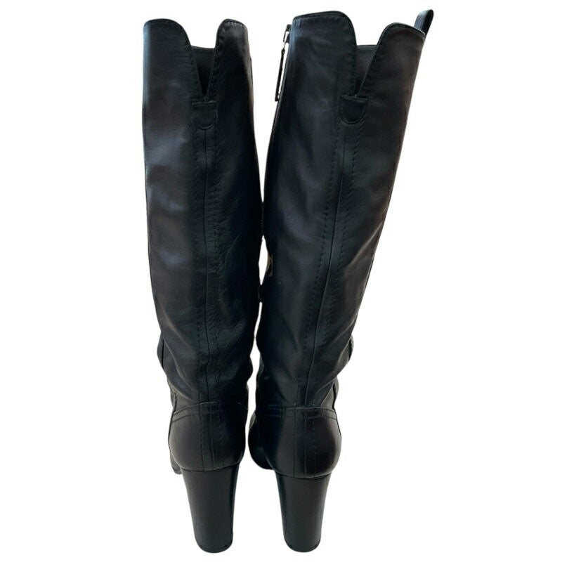 CHANEL Long Boots Shoes EU 37 US 7 Leather Black Authentic