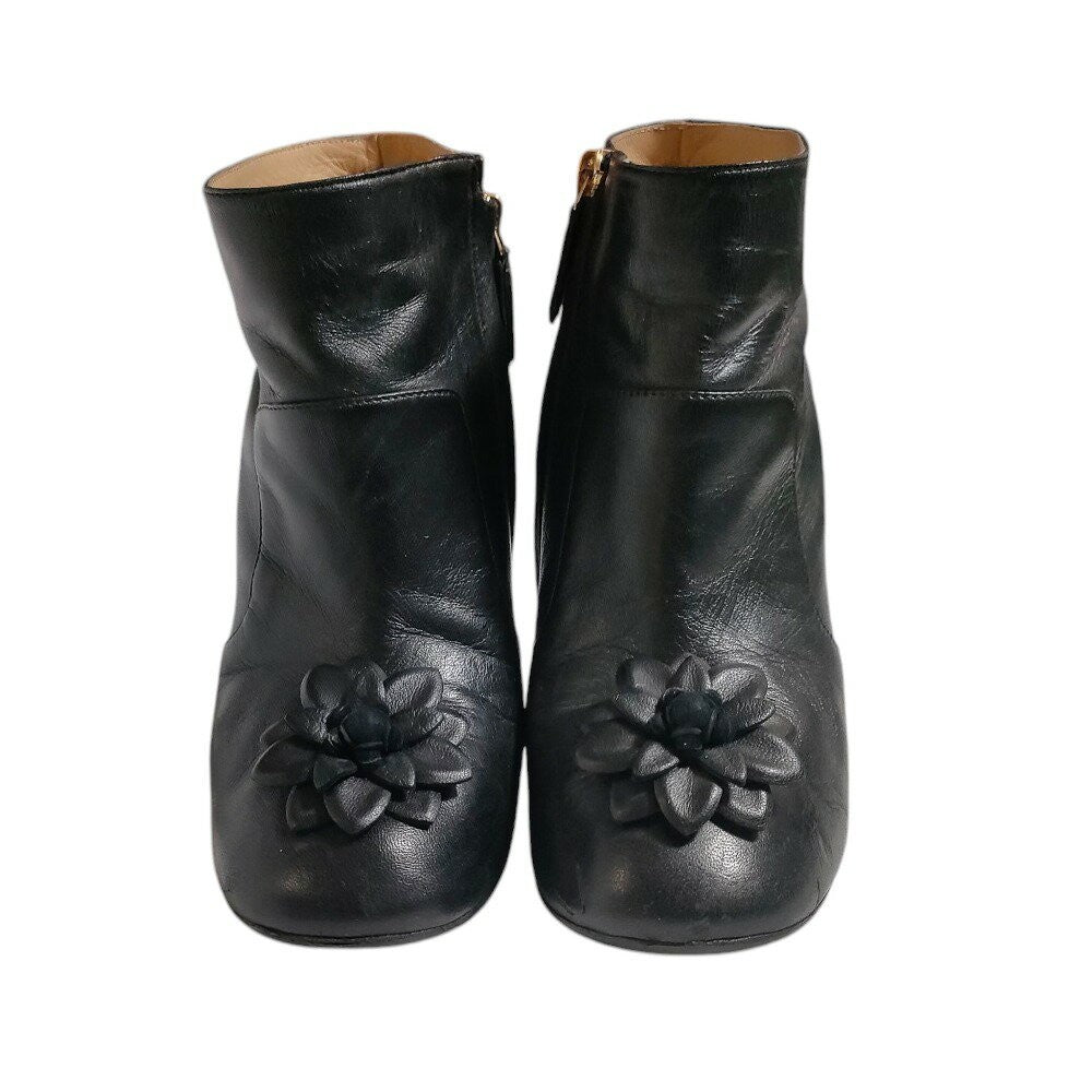 CHANEL Short Boots Shoes Cocomark EU 36.5 US 6.5 Leather Black Authentic