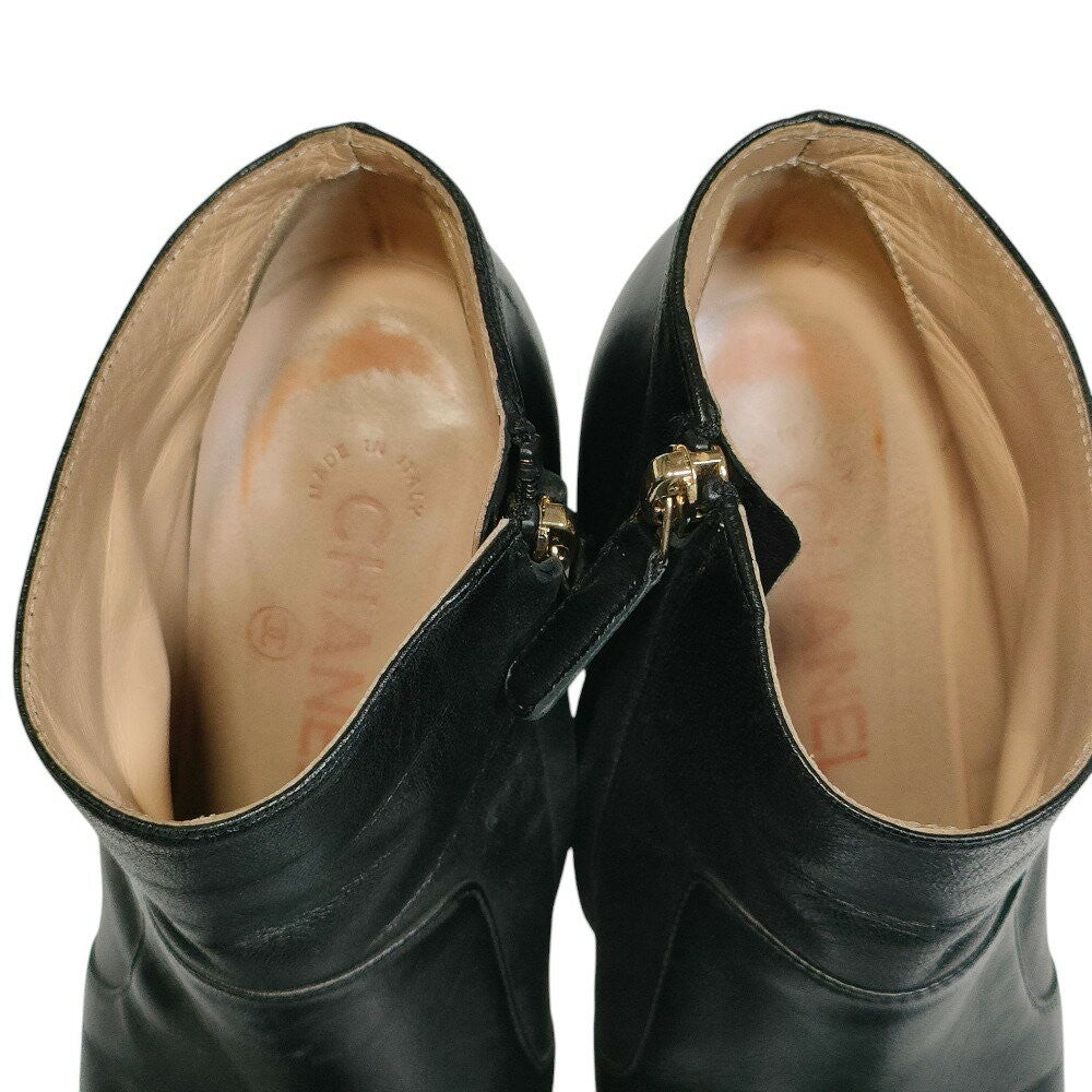 CHANEL Short Boots Shoes Cocomark EU 36.5 US 6.5 Leather Black Authentic