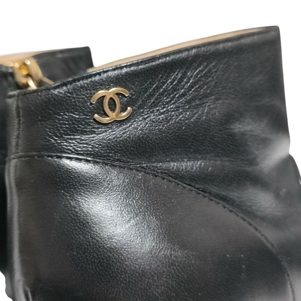 CHANEL Short Boots Shoes Cocomark EU 36.5 US 6.5 Leather Black Authentic