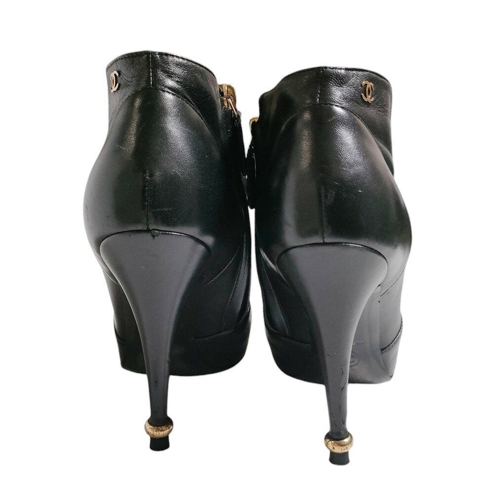 CHANEL Short Boots Shoes Cocomark EU 36.5 US 6.5 Leather Black Authentic