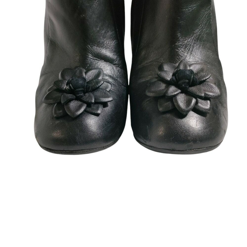 CHANEL Short Boots Shoes Cocomark EU 36.5 US 6.5 Leather Black Authentic