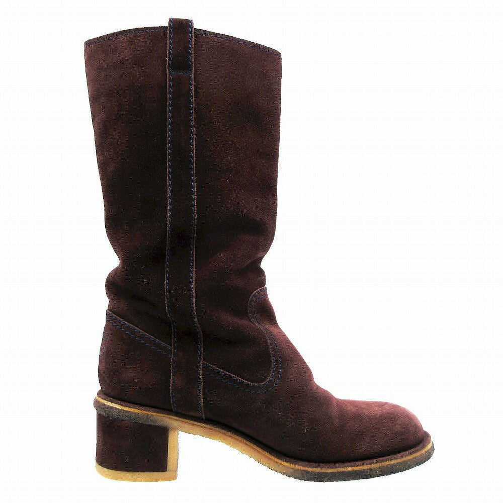 CHANEL Long Boots Shoes Cocomark EU 38 US 8 Suede Brown Authentic