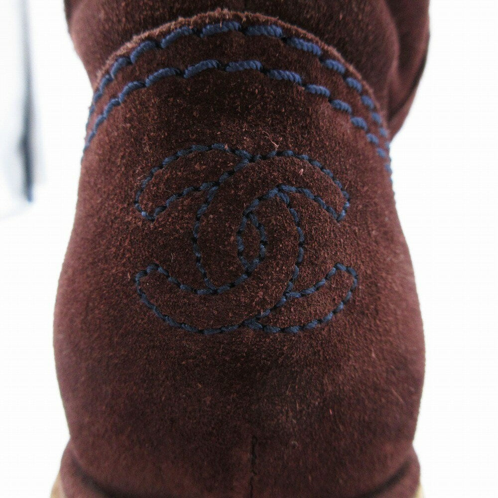 CHANEL Long Boots Shoes Cocomark EU 38 US 8 Suede Brown Authentic