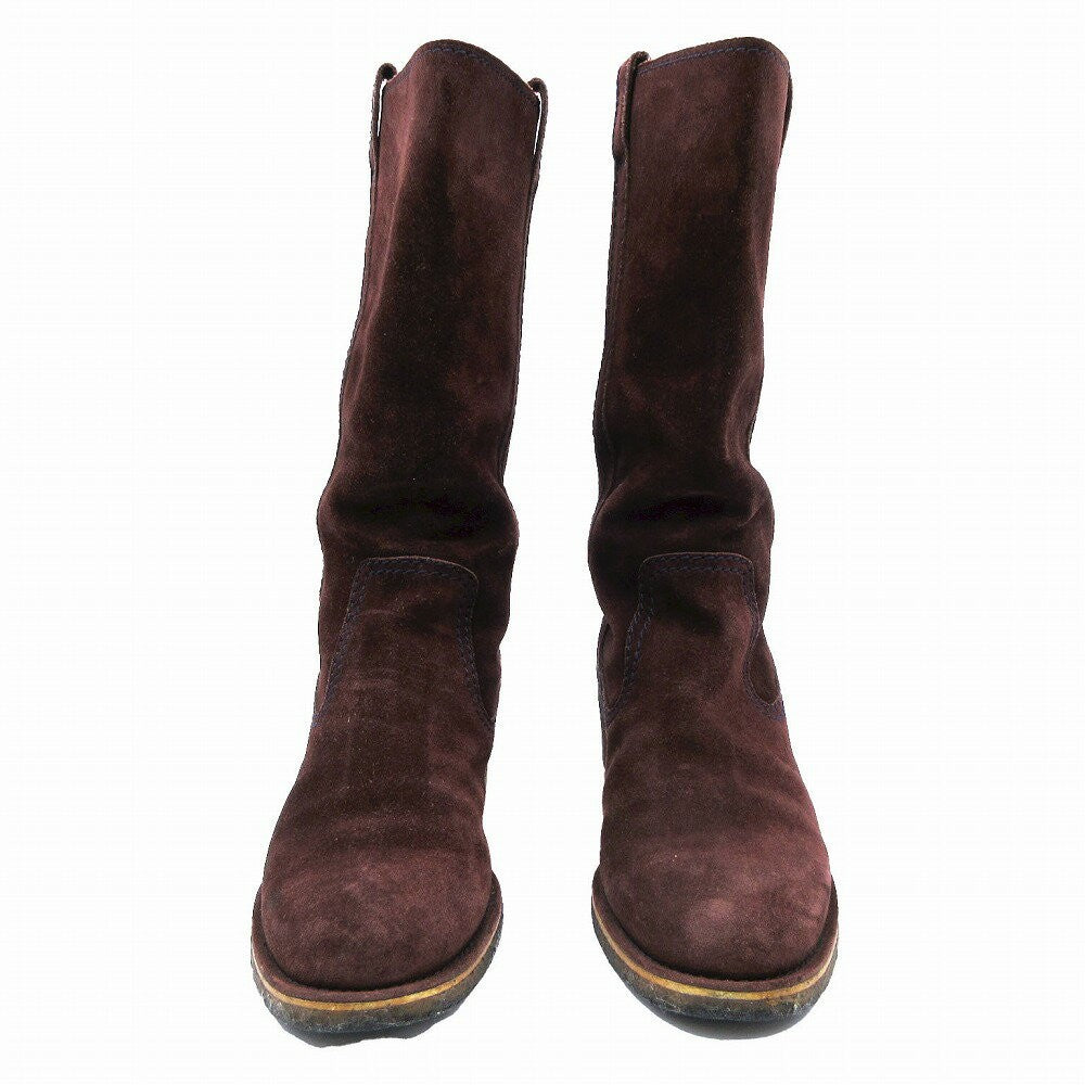 CHANEL Long Boots Shoes Cocomark EU 38 US 8 Suede Brown Authentic