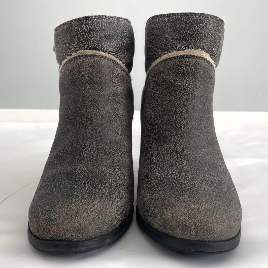CHANEL Boots Shoes Cocomark EU 37.5 US 7.5 Mouton Leather Gray Authentic
