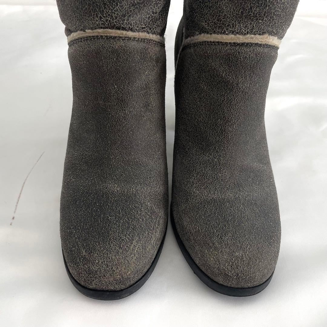 CHANEL Boots Shoes Cocomark EU 37.5 US 7.5 Mouton Leather Gray Authentic