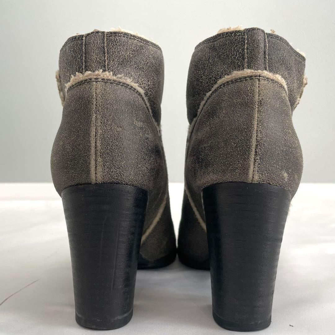 CHANEL Boots Shoes Cocomark EU 37.5 US 7.5 Mouton Leather Gray Authentic