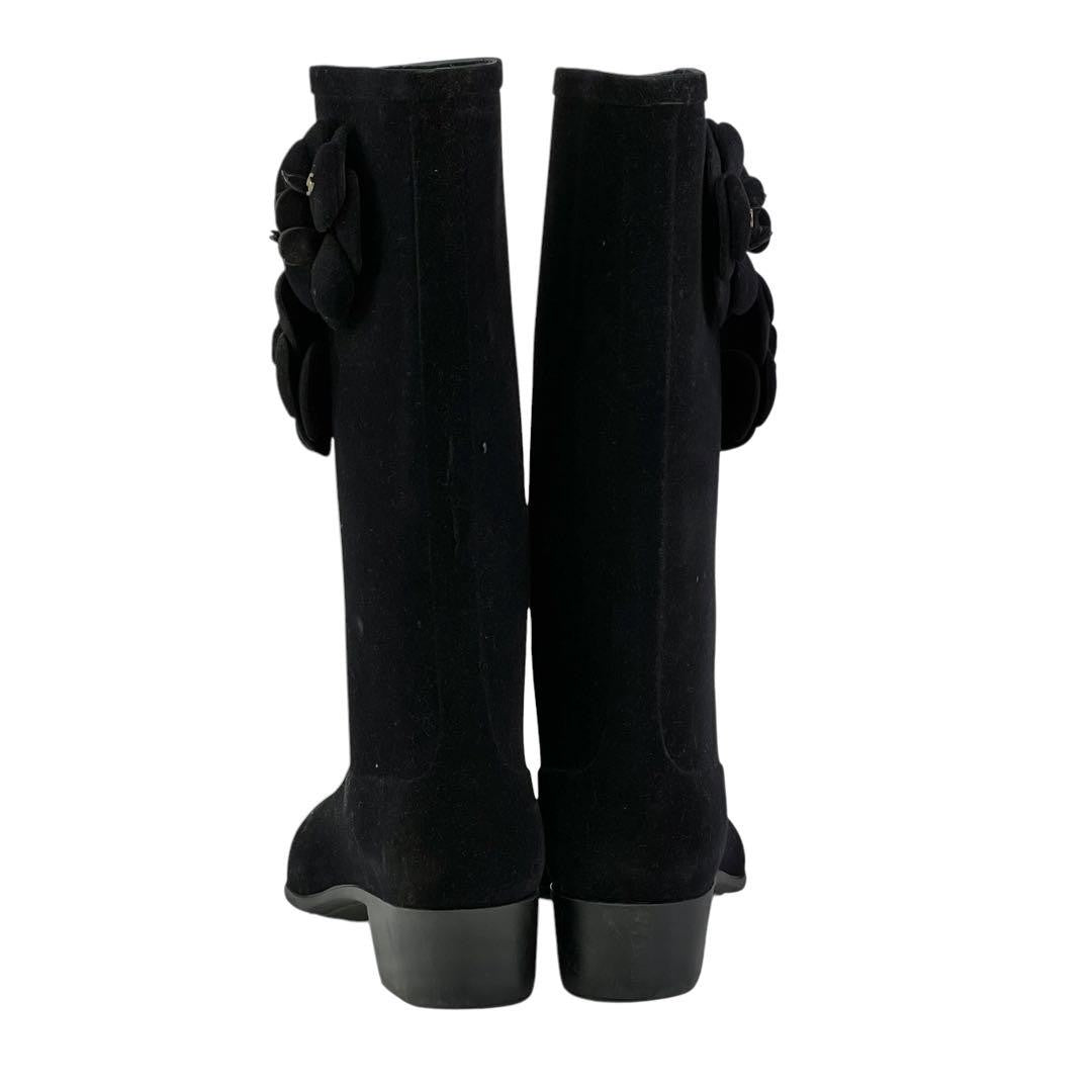 CHANEL Boots Shoes Cocomark EU 36 US 6 Suede Black Authentic
