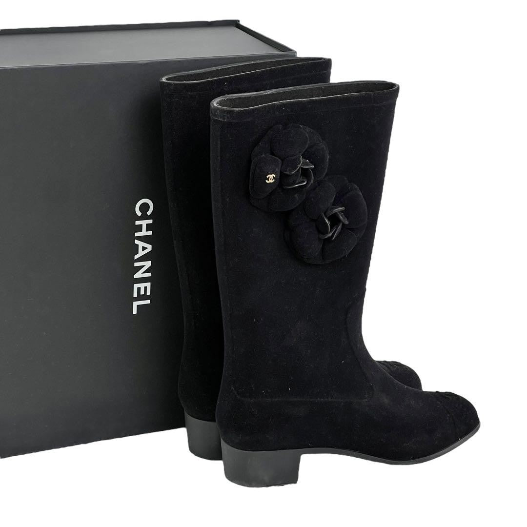 CHANEL Boots Shoes Cocomark EU 36 US 6 Suede Black Authentic