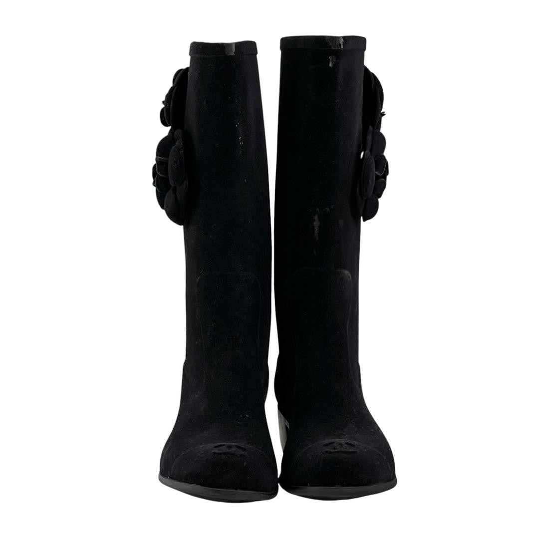 CHANEL Boots Shoes Cocomark EU 36 US 6 Suede Black Authentic