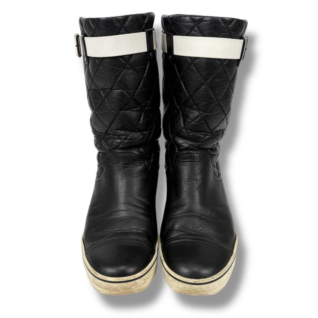 CHANEL Short Boots Shoes Cocomark EU 36 US 6 Leather Black Authentic