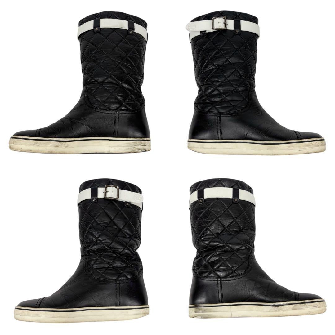 CHANEL Short Boots Shoes Cocomark EU 36 US 6 Leather Black Authentic