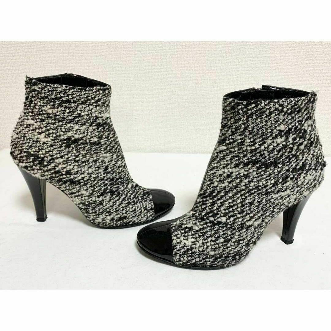 CHANEL Short Boots Shoes Cocomark EU 37 US 7 Leather Black White Authentic