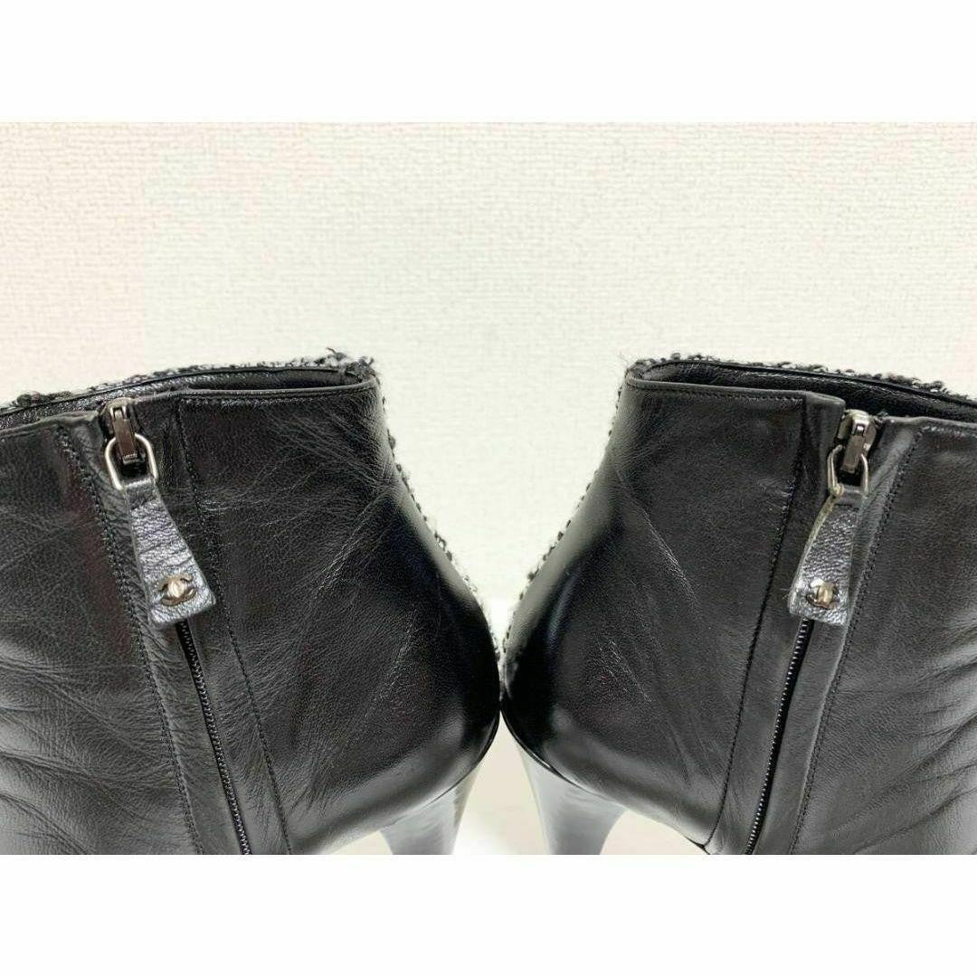 CHANEL Short Boots Shoes Cocomark EU 37 US 7 Leather Black White Authentic