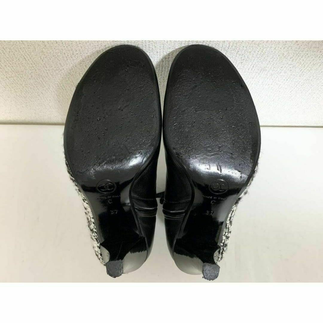 CHANEL Short Boots Shoes Cocomark EU 37 US 7 Leather Black White Authentic