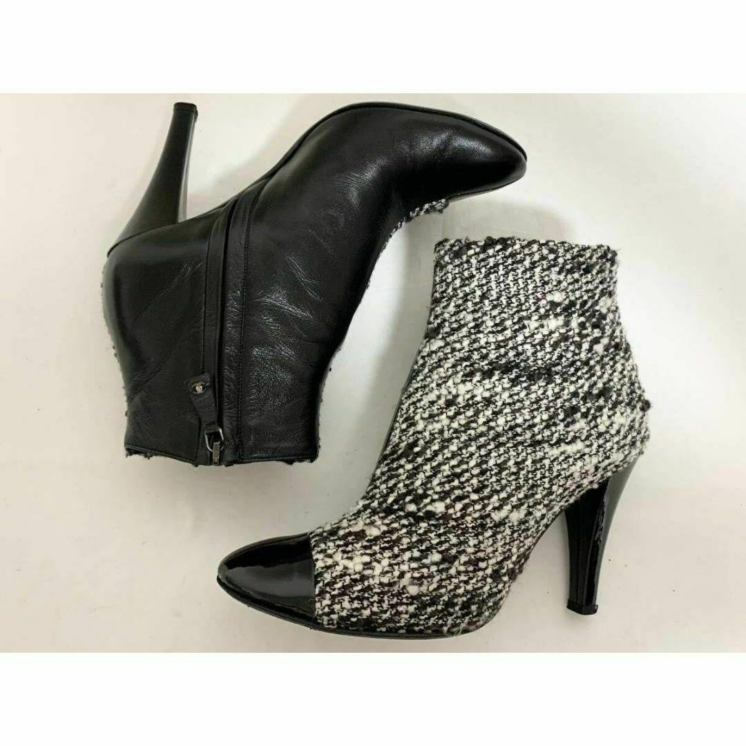 CHANEL Short Boots Shoes Cocomark EU 37 US 7 Leather Black White Authentic