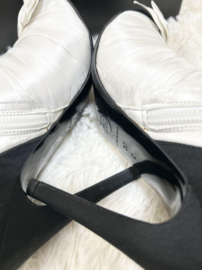 CHANEL Short Boots Shoes Cocomark EU 37 US 7 Black White Authentic