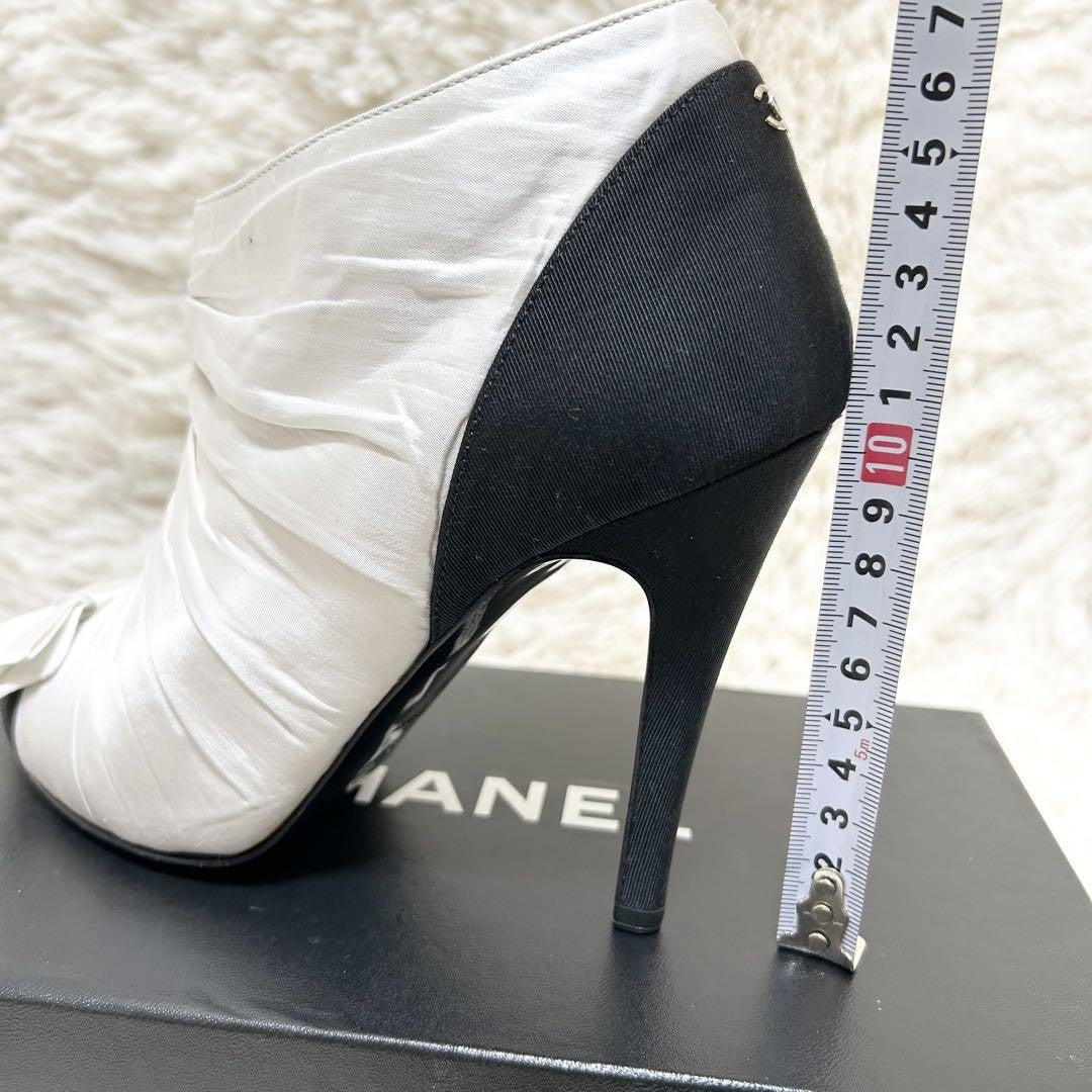 CHANEL Short Boots Shoes Cocomark EU 37 US 7 Black White Authentic