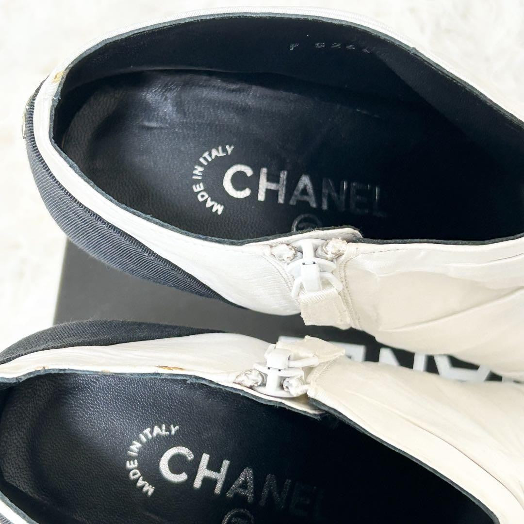 CHANEL Short Boots Shoes Cocomark EU 37 US 7 Black White Authentic