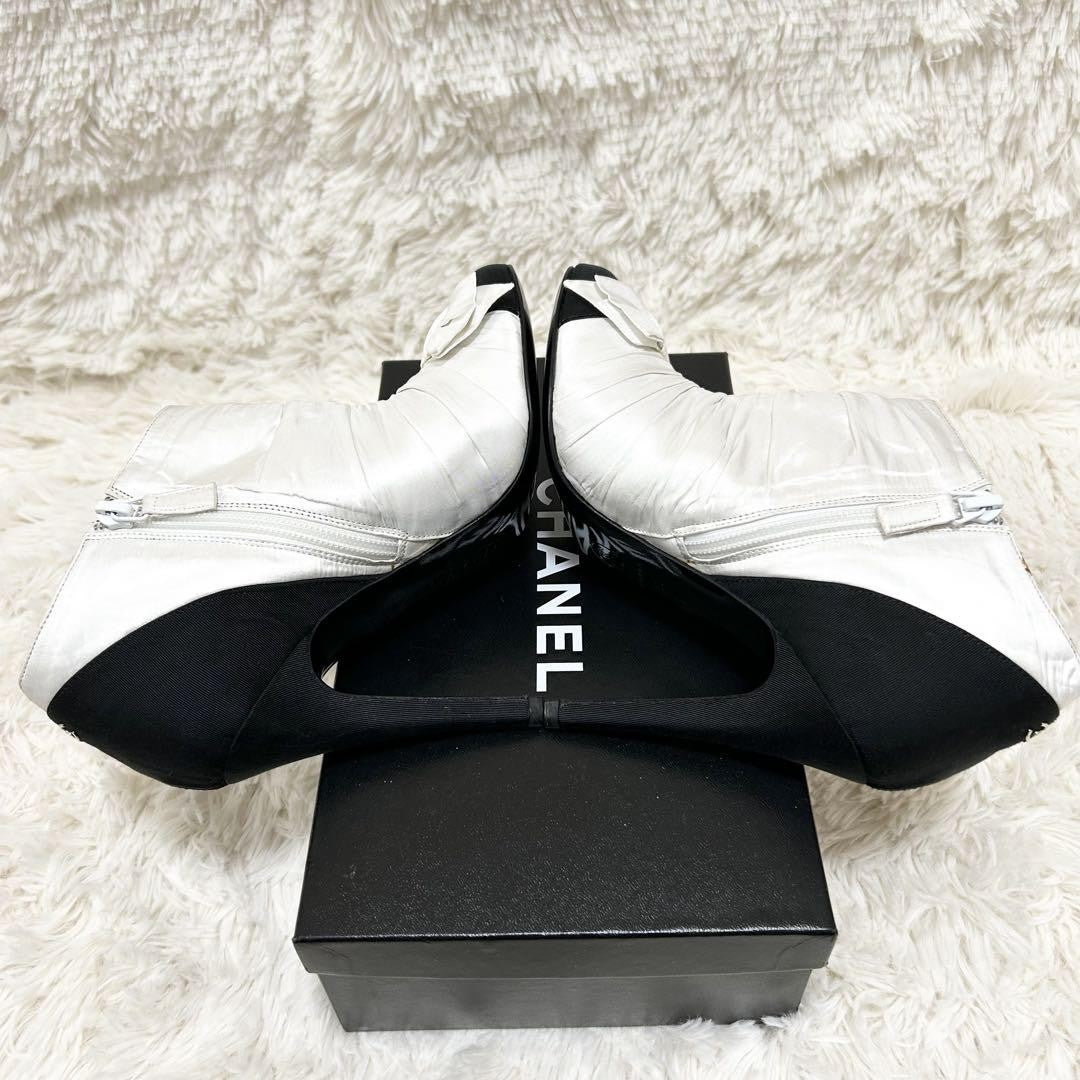 CHANEL Short Boots Shoes Cocomark EU 37 US 7 Black White Authentic