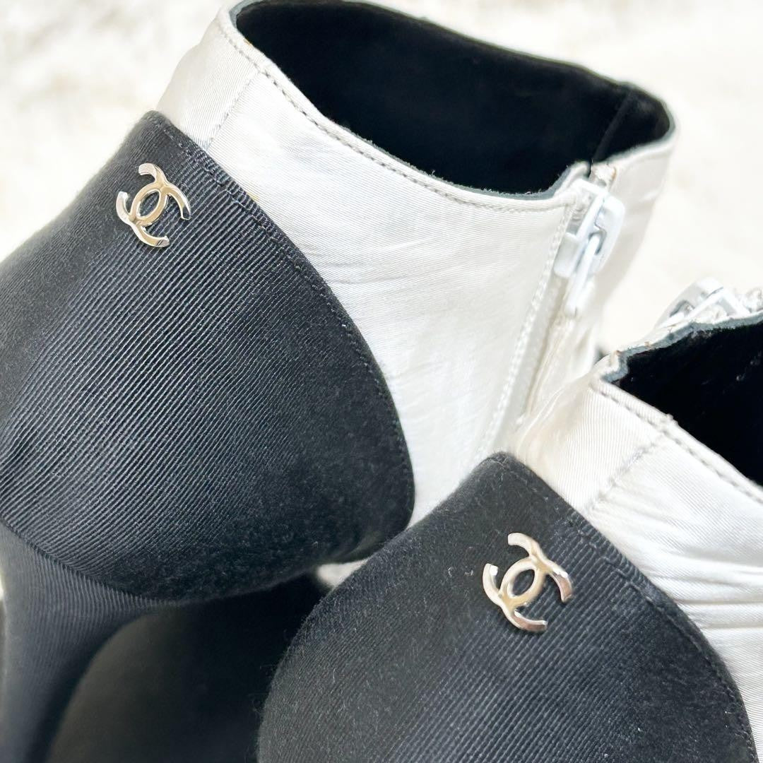 CHANEL Short Boots Shoes Cocomark EU 37 US 7 Black White Authentic