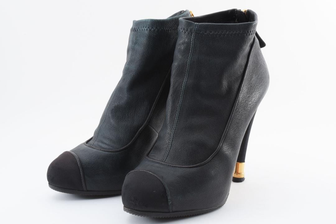 CHANEL Short Boots Shoes Cocomark EU 36 US 6 Black Authentic
