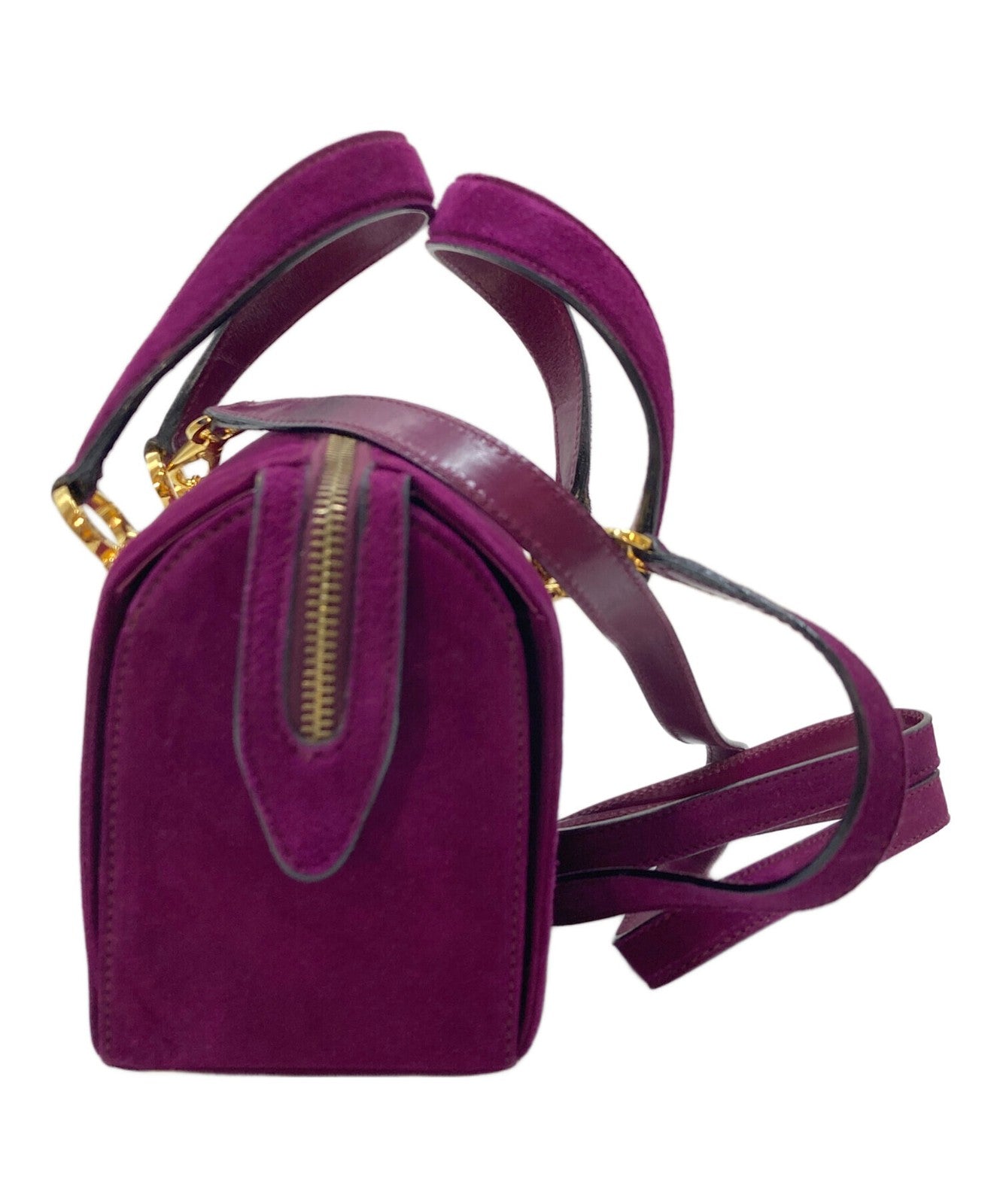 Salvatore Ferragamo Hand Bag Tote Purse 2way Gancini Suede Purple Authentic