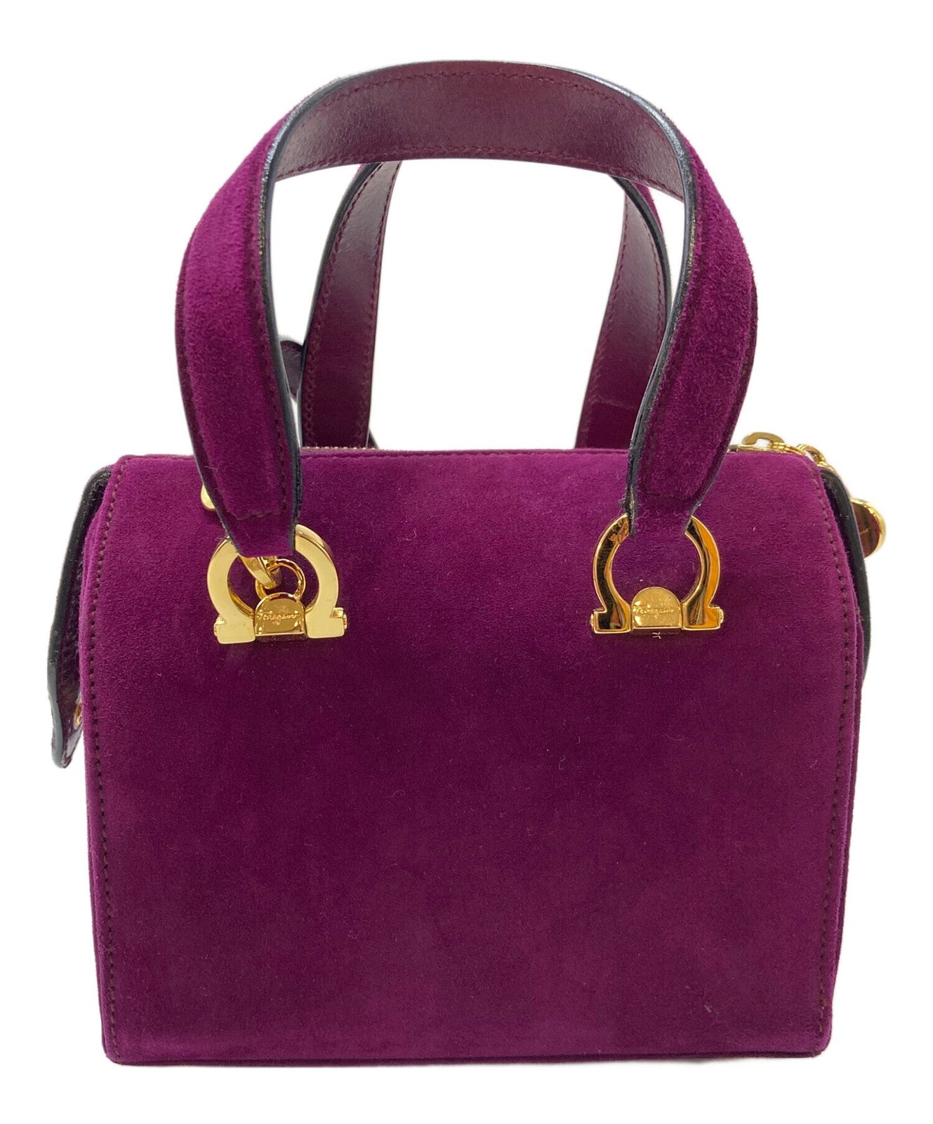 Salvatore Ferragamo Hand Bag Tote Purse 2way Gancini Suede Purple Authentic