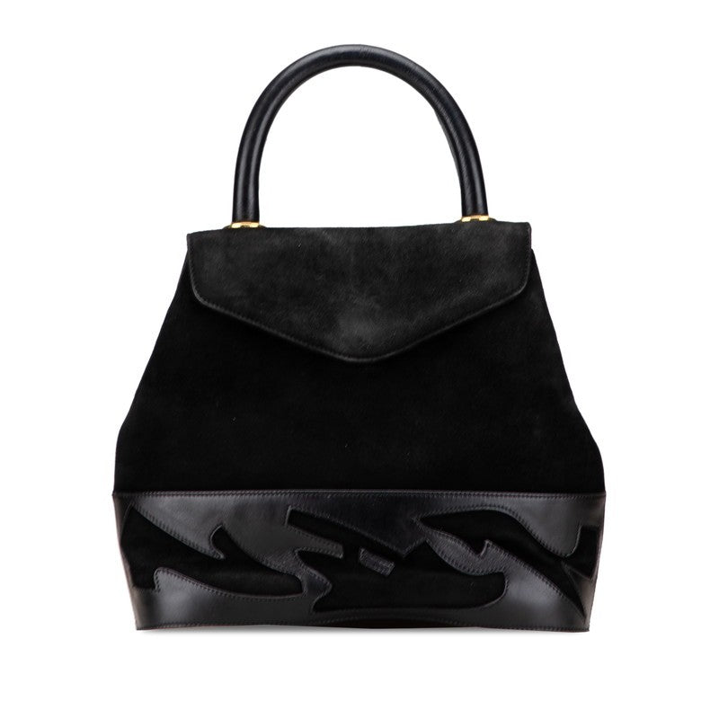 Salvatore Ferragamo Hand Bag Tote Purse Suede Black Authentic