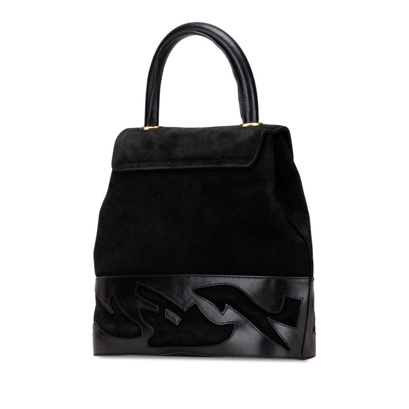Salvatore Ferragamo Hand Bag Tote Purse Suede Black Authentic