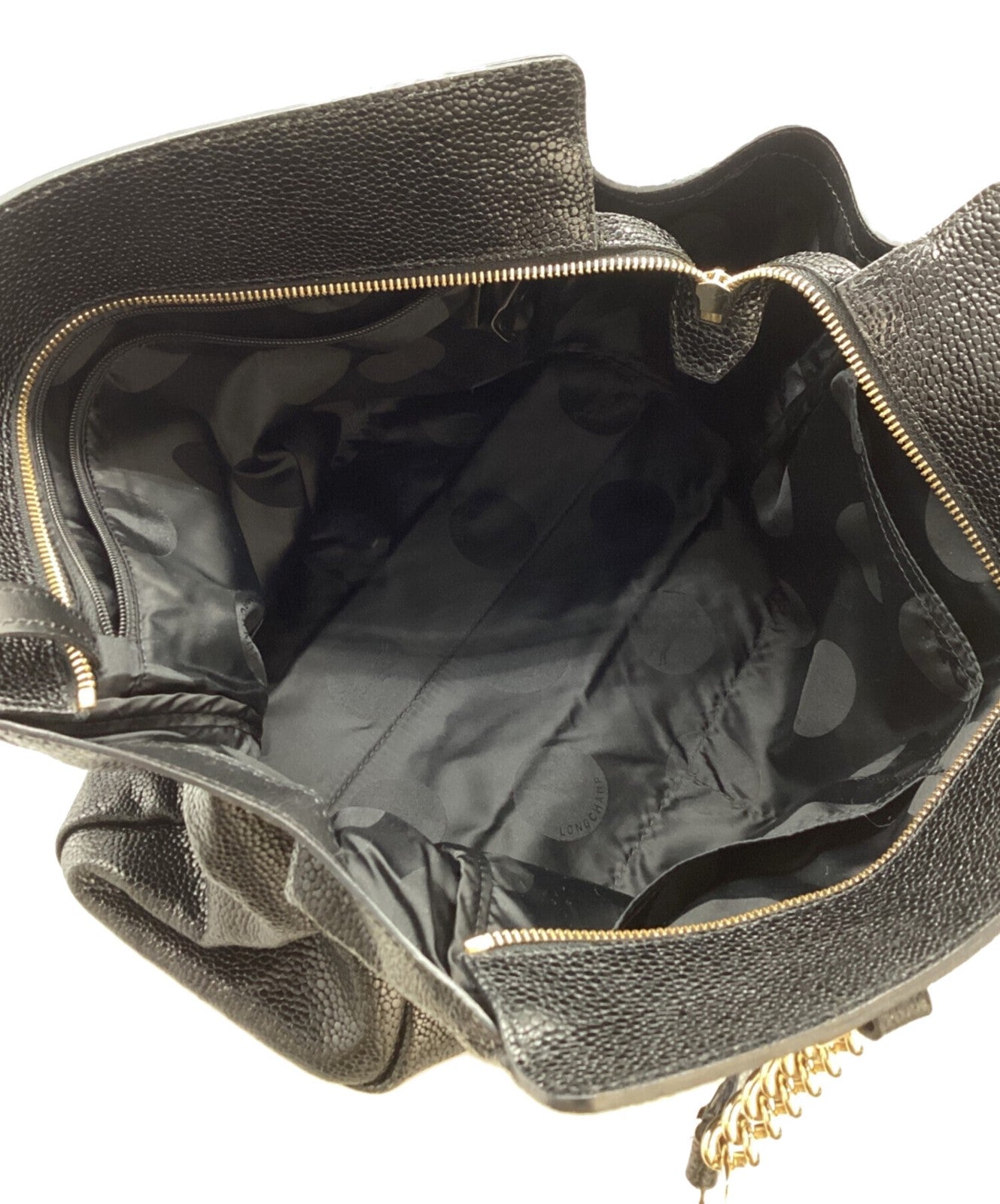 Longchamp Hand Bag Tote Purse Chain Black Authentic
