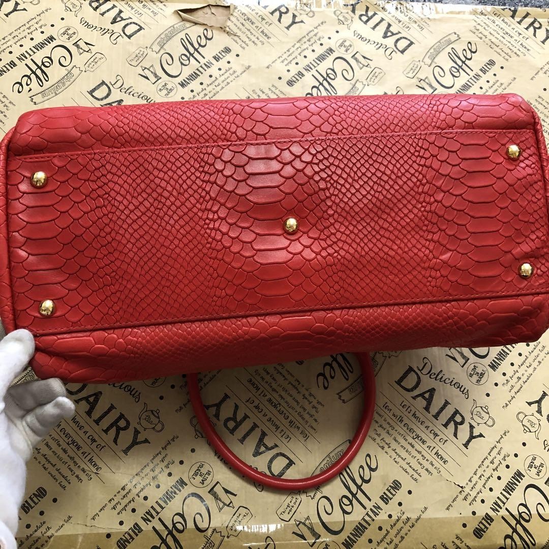 Longchamp Hand Bag Tote Purse Leather Red Authentic