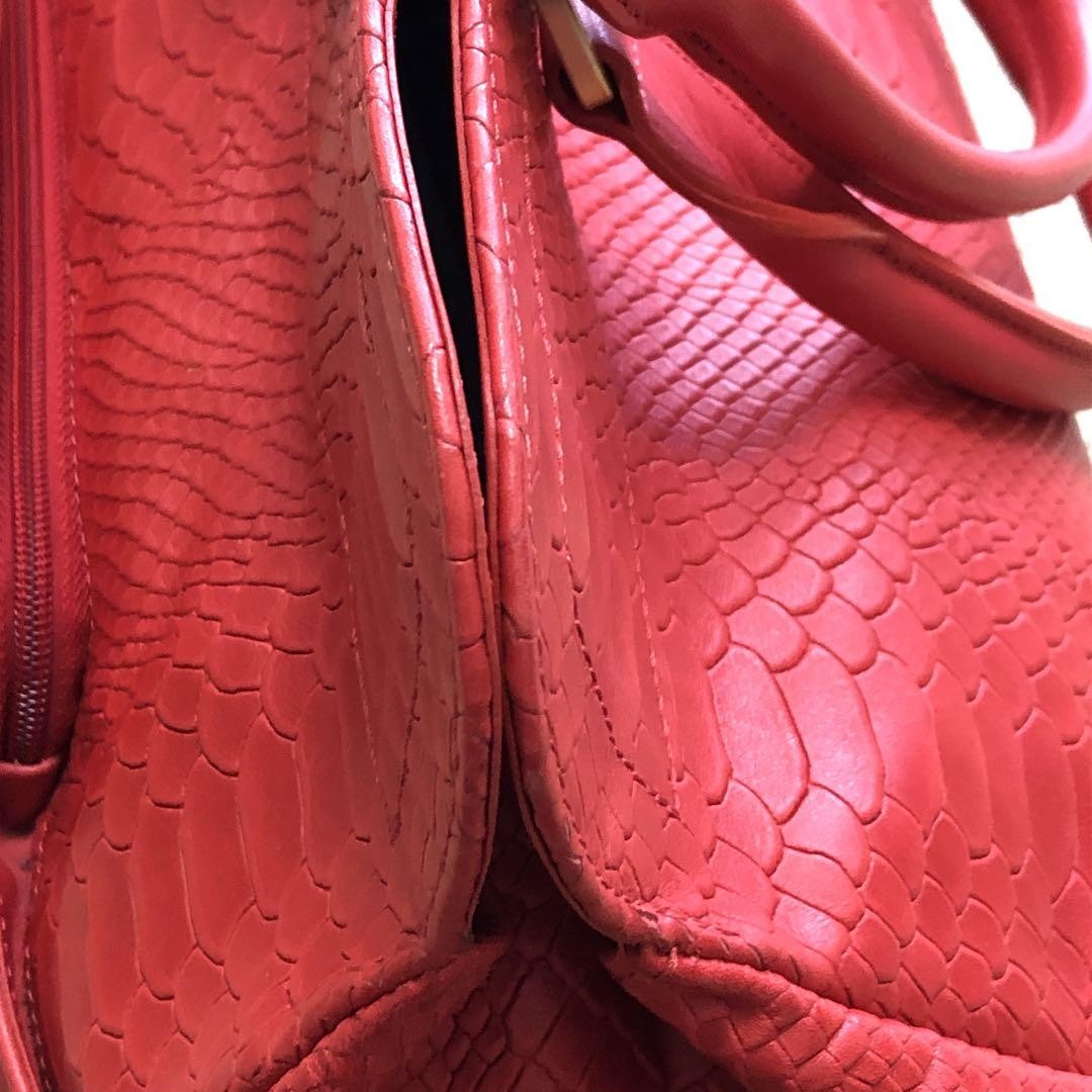 Longchamp Hand Bag Tote Purse Leather Red Authentic