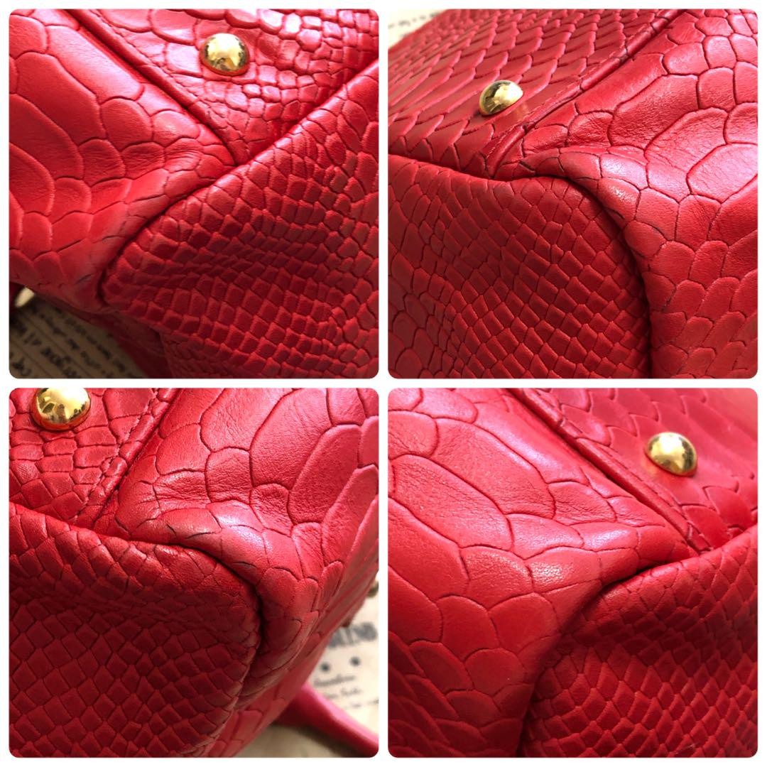 Longchamp Hand Bag Tote Purse Leather Red Authentic