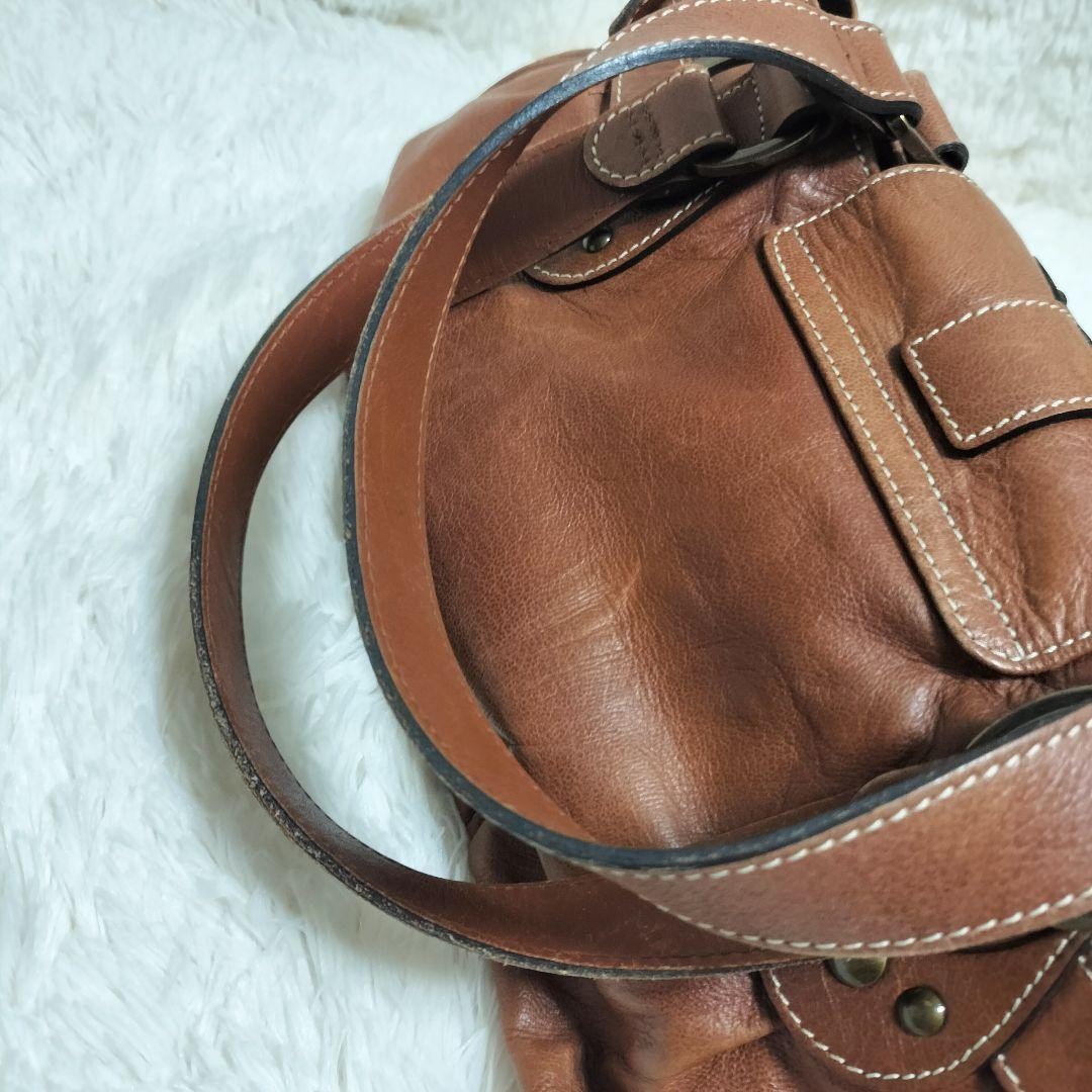 Longchamp Hand Shoulder Bag Tote Purse Leather Brown Authentic