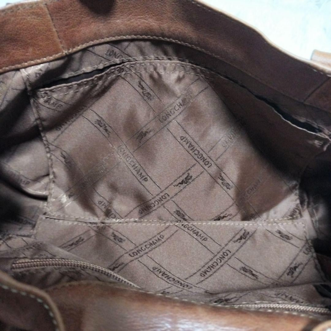 Longchamp Hand Shoulder Bag Tote Purse Leather Brown Authentic