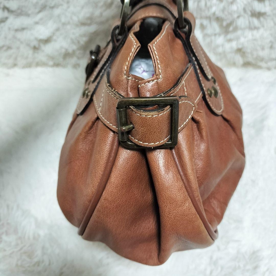 Longchamp Hand Shoulder Bag Tote Purse Leather Brown Authentic