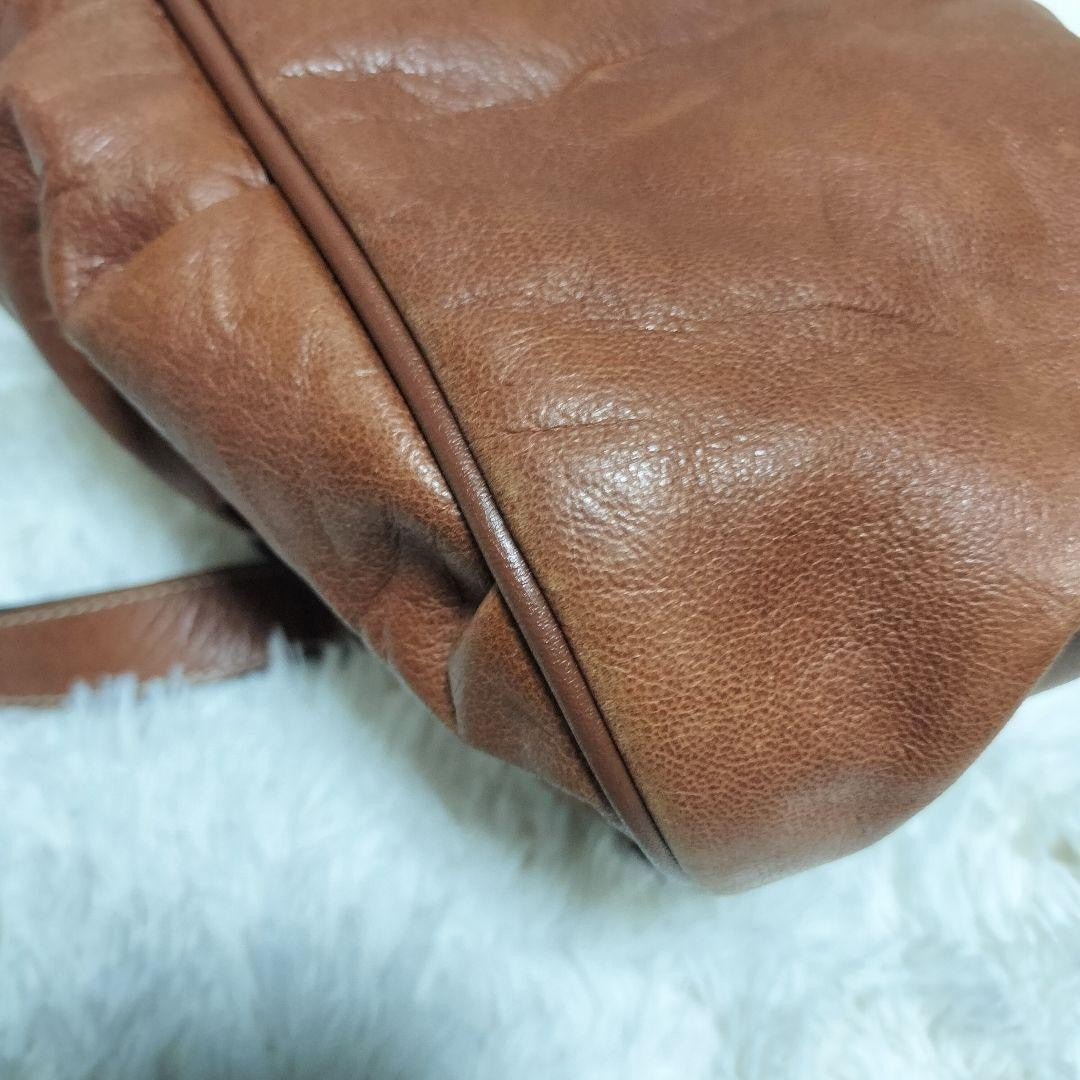 Longchamp Hand Shoulder Bag Tote Purse Leather Brown Authentic
