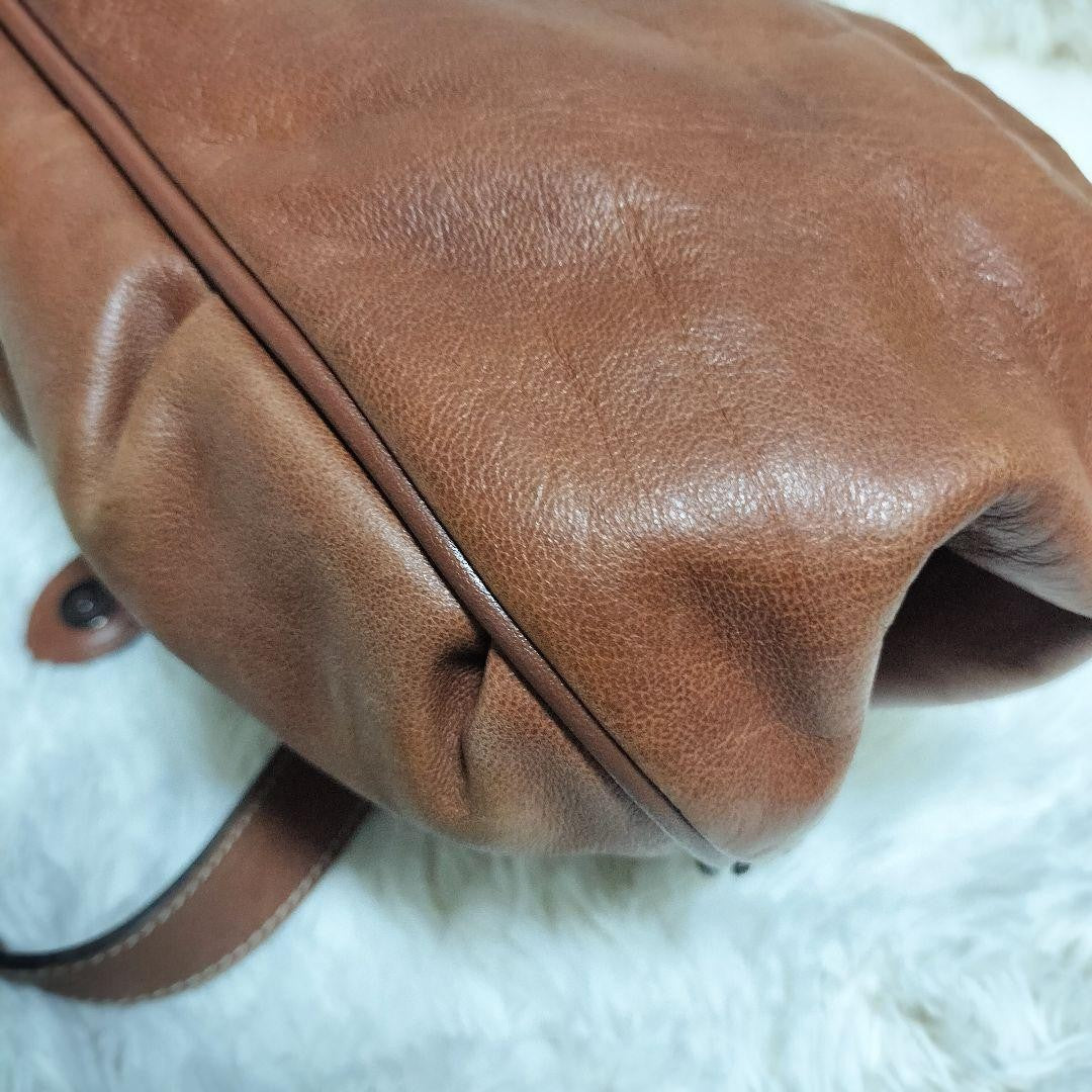 Longchamp Hand Shoulder Bag Tote Purse Leather Brown Authentic