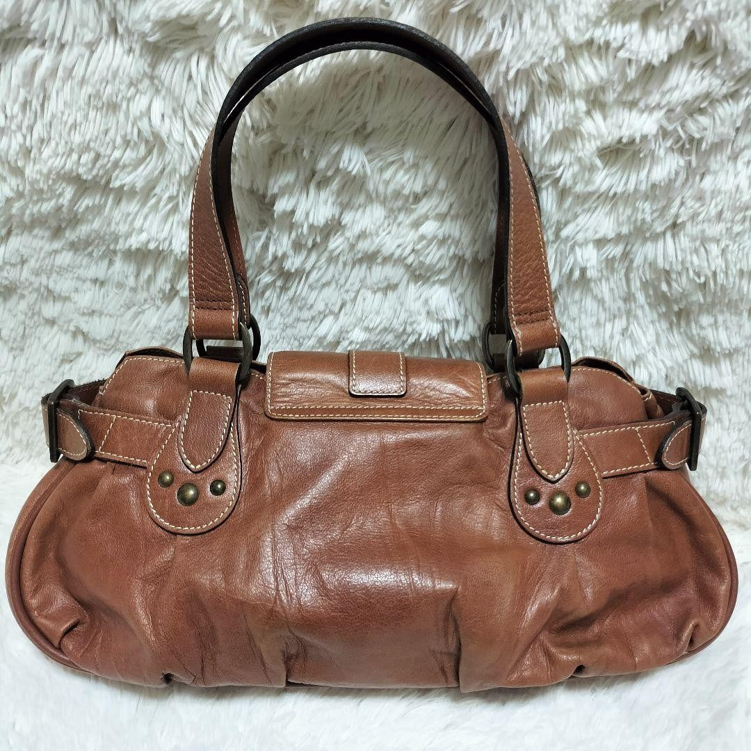 Longchamp Hand Shoulder Bag Tote Purse Leather Brown Authentic