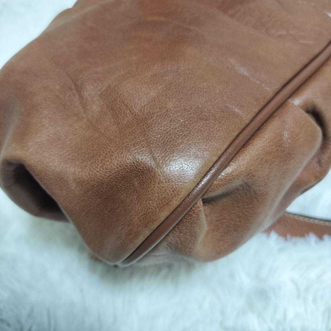 Longchamp Hand Shoulder Bag Tote Purse Leather Brown Authentic