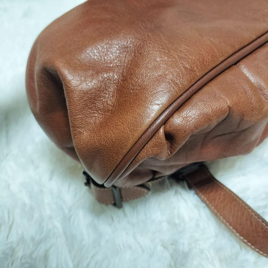 Longchamp Hand Shoulder Bag Tote Purse Leather Brown Authentic