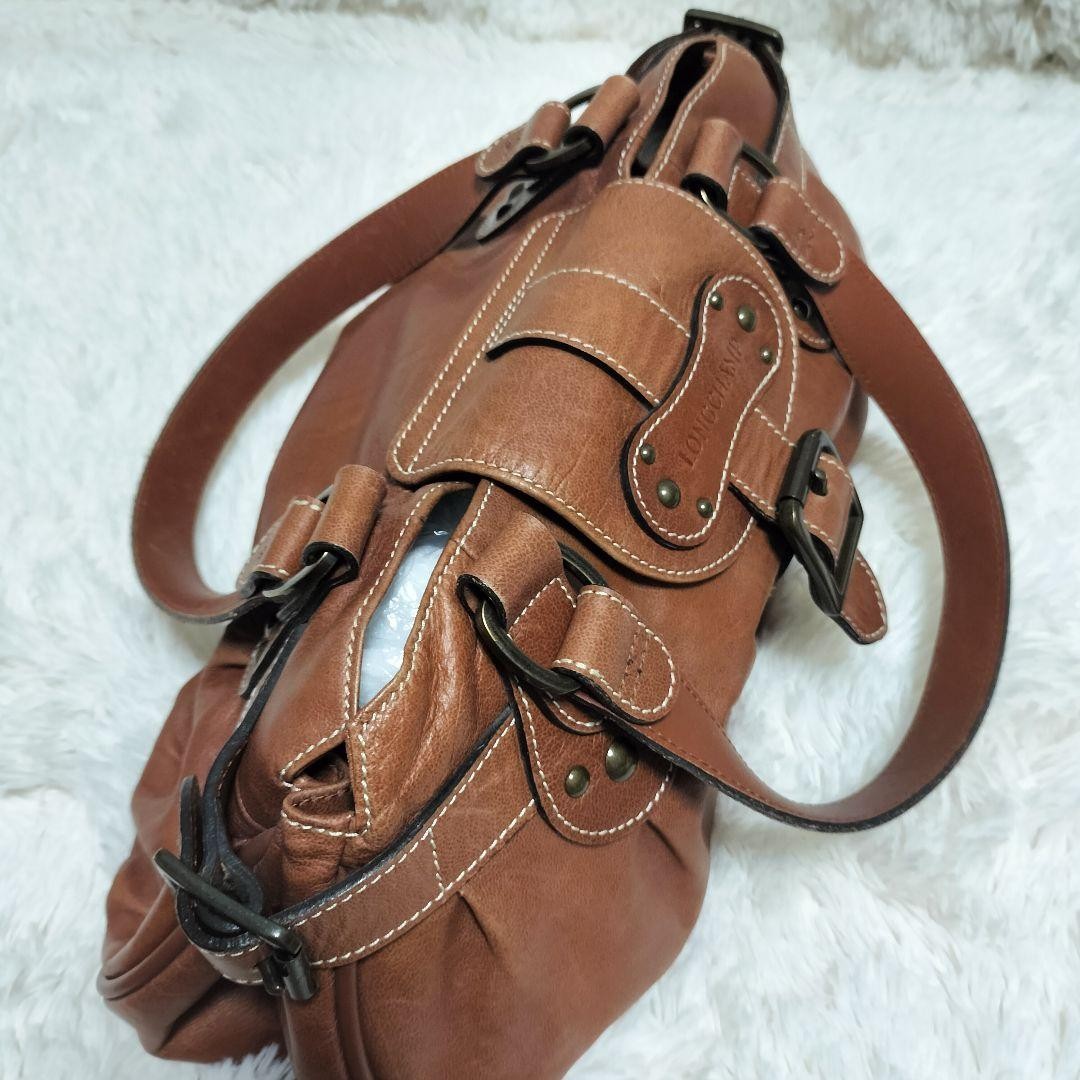 Longchamp Hand Shoulder Bag Tote Purse Leather Brown Authentic